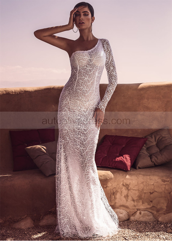 One Shoulder Lace Wedding Dress